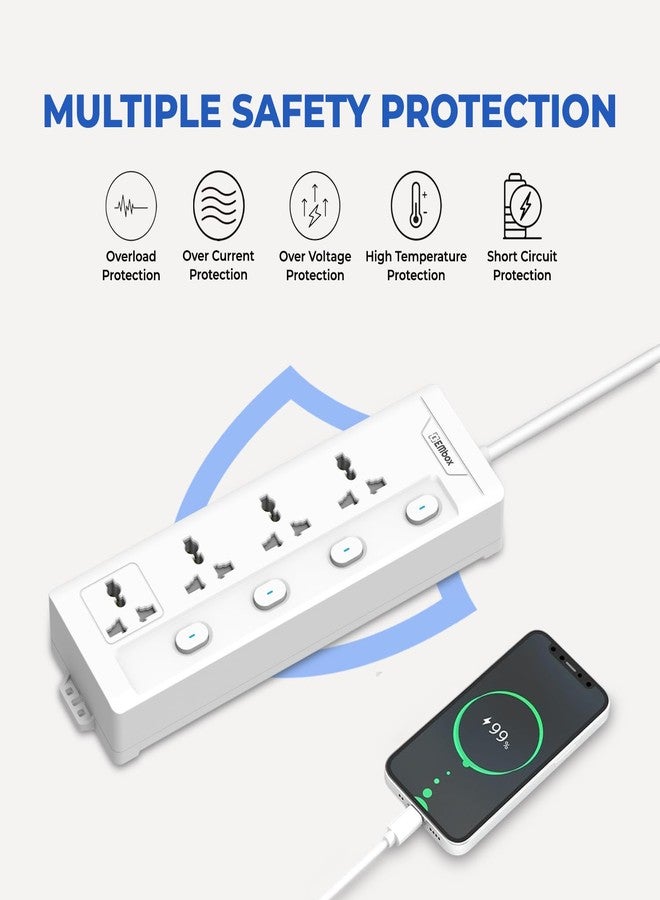 EMBOX لوحة تمديد كهربائية من إمبوكس مزودة بمفاتيح، بقدرة 1500 واط، و4 مقابس كهربائية عالمية، ومفتاح تشغيل فردي، وغطاء أمان، وحماية من ارتفاع التيار المفاجئ 6 أمبير، ومؤشر LED، وغطاء أمان، وسلك تمديد بطول مترين. - Image 2